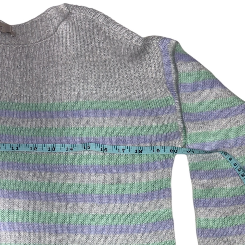 Ann Taylor LOFT Tunic Sweater Sz M Gray Aqua Blue Stripe Wool Blend Boat Neck - Picture 7 of 9